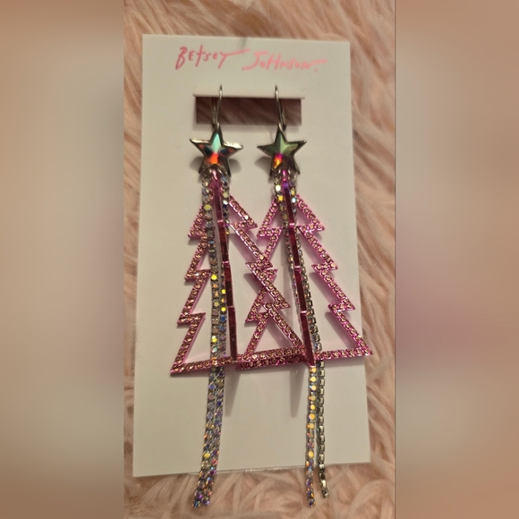 Betsey Johnson Christmas Dangle Earrings (Christmas Tree Drop Pink) - Picture 4 of 7